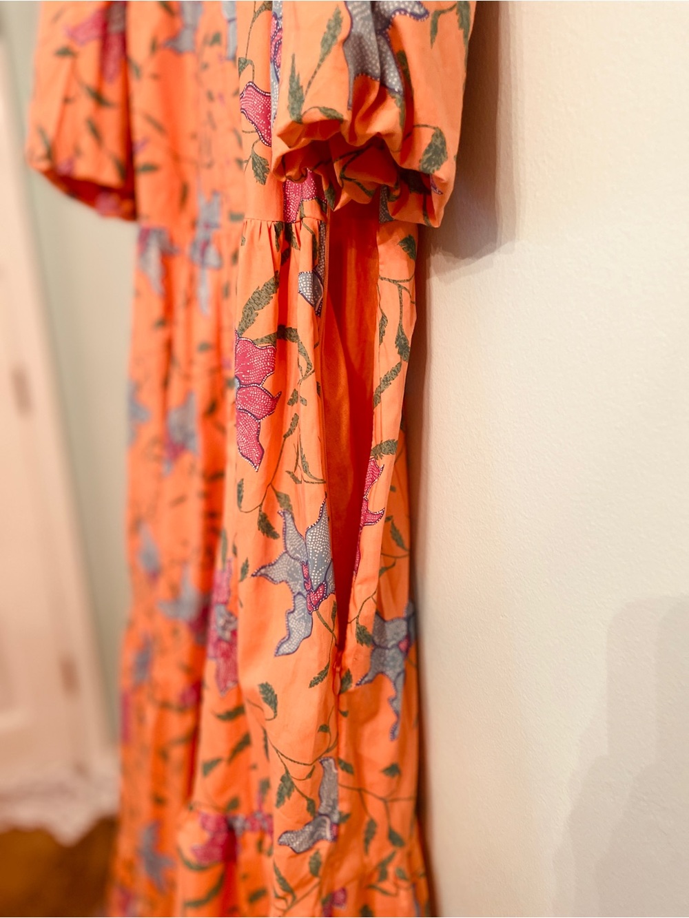 Floral Tiered Maxi Dress with Puff Sleeves in Peach - Picture 4 of 7